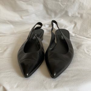 VANELI Black Leather Wedge Slingbacks